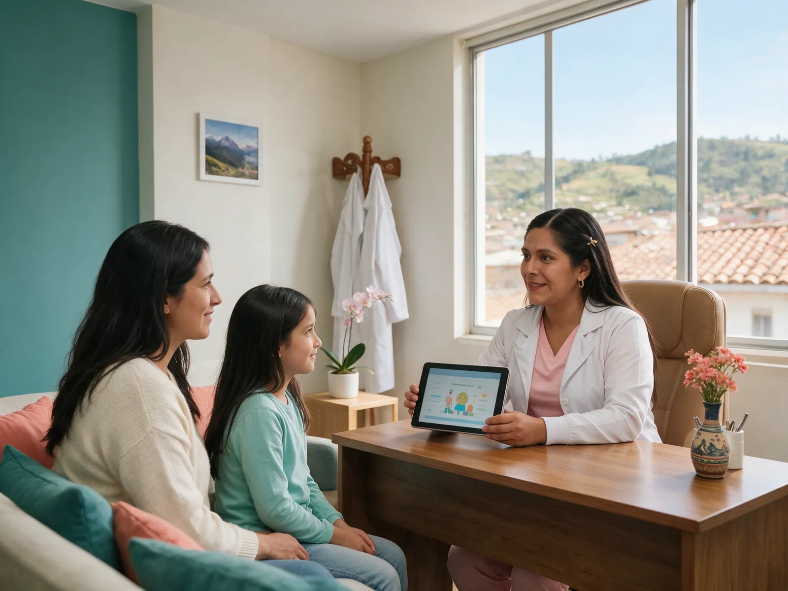 Dra. Wendy Salcedo conversando con una madre y su hija