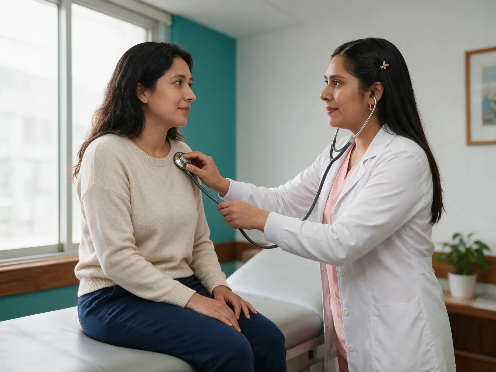 Dra. Wendy Salcedo evaluando a una paciente por un problema de salud frecuente